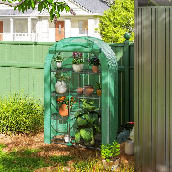 Mini serre jardin acier 4 niveaux protection semis 100x45x160cm vert - ComfortXL Outdoor Living - Image 4
