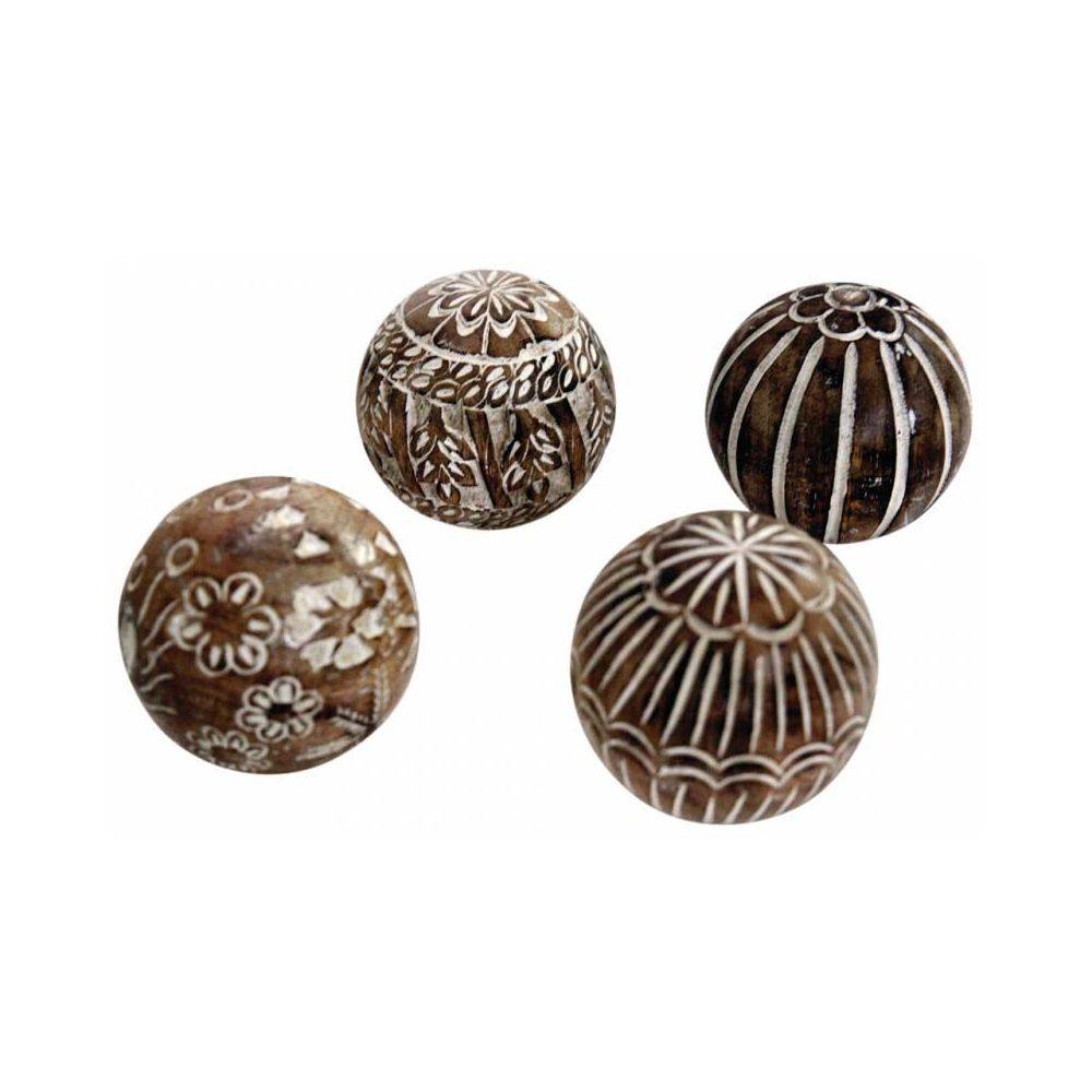 Aubry Gaspard - Boules en manguier motifs assortis (Lot de 4) 12 cm - Image 2