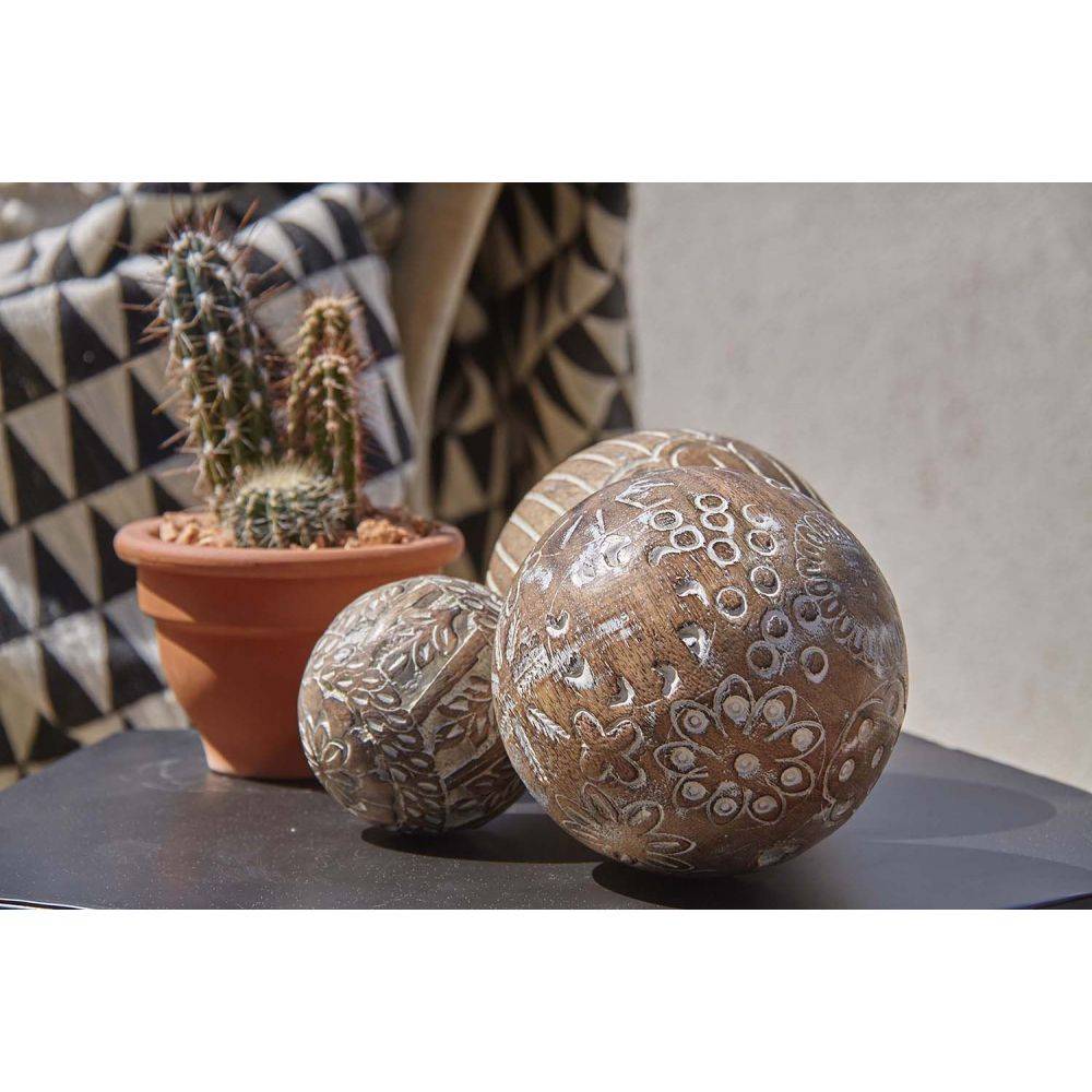 Aubry Gaspard - Boules en manguier motifs assortis (Lot de 4) 12 cm - Image 3