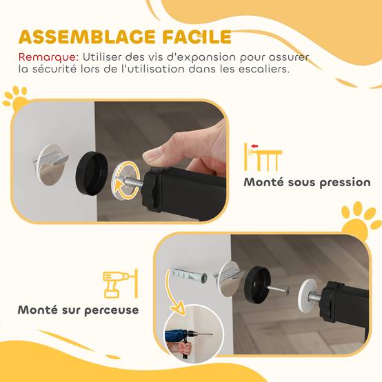Barrière de sécurité acier pour animaux fixation par pression 145cm noir - ComfortXL Outdoor Living - Image 8