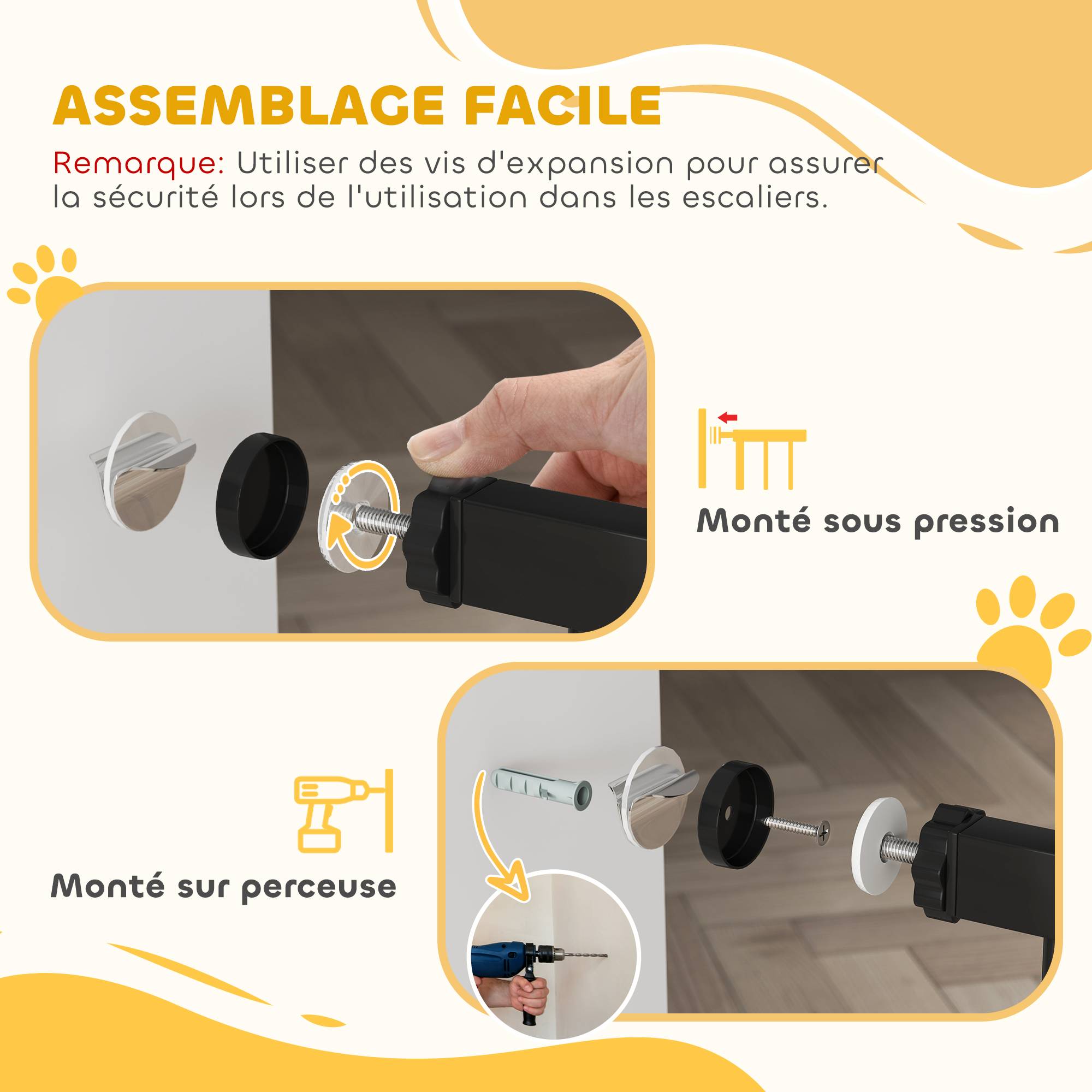 Barrière de sécurité acier pour animaux fixation par pression 145cm noir - ComfortXL Outdoor Living - Image 8
