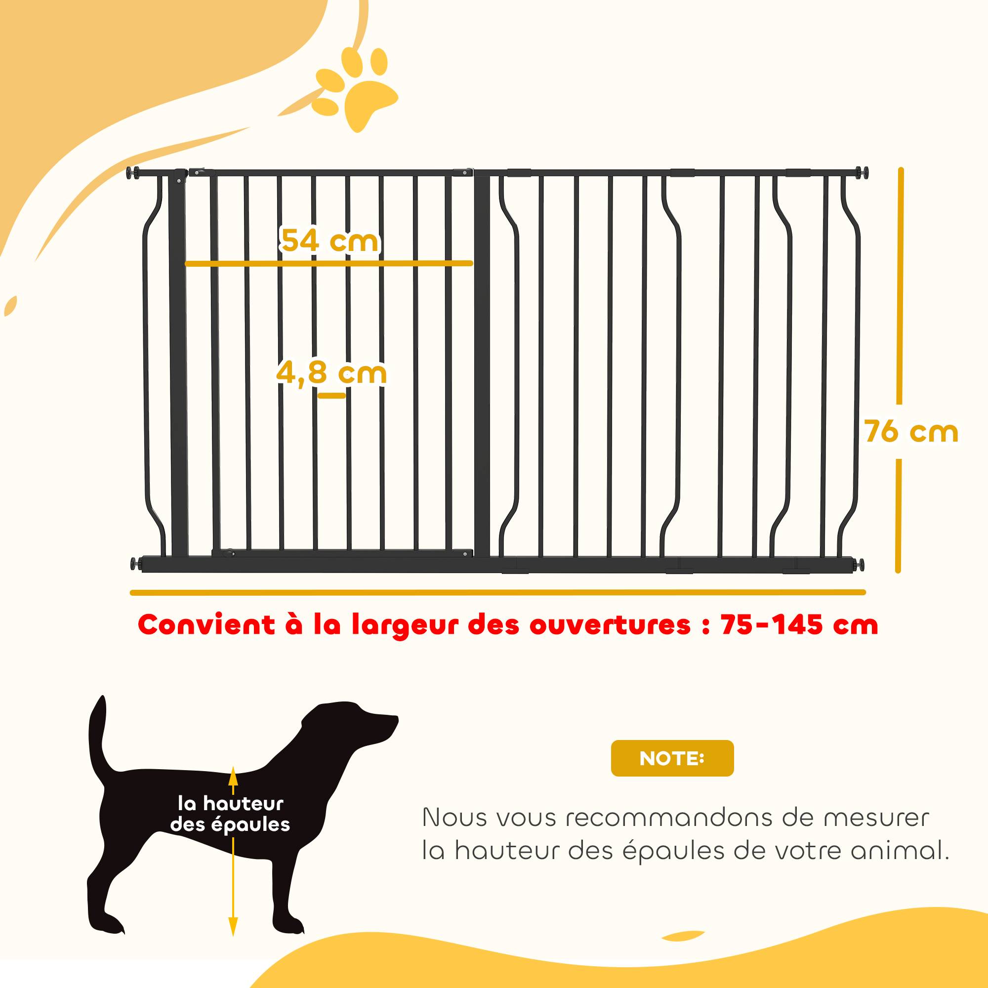 Barrière de sécurité acier pour animaux fixation par pression 145cm noir - ComfortXL Outdoor Living - Image 5