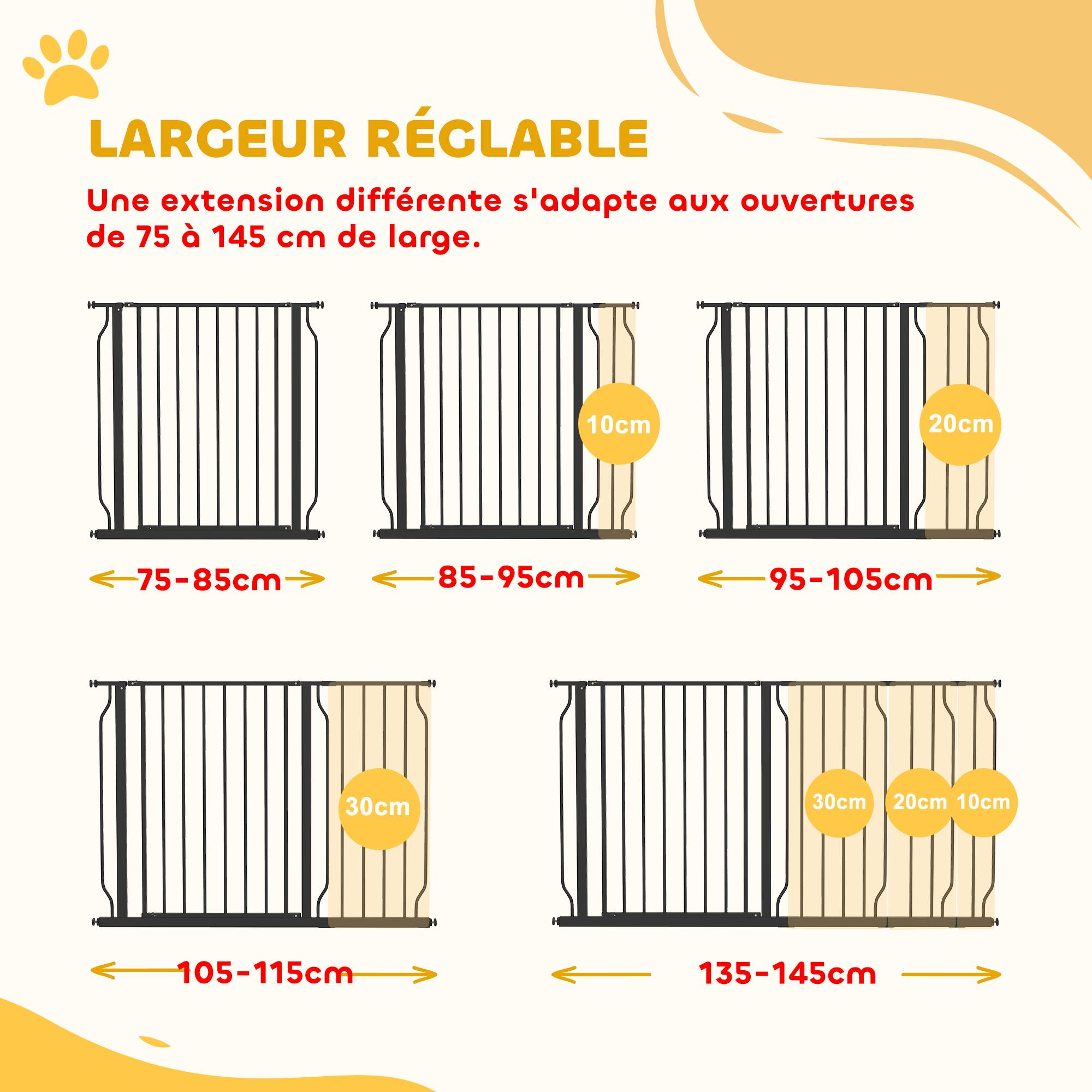 Barrière de sécurité acier pour animaux fixation par pression 145cm noir - ComfortXL Outdoor Living - Image 6