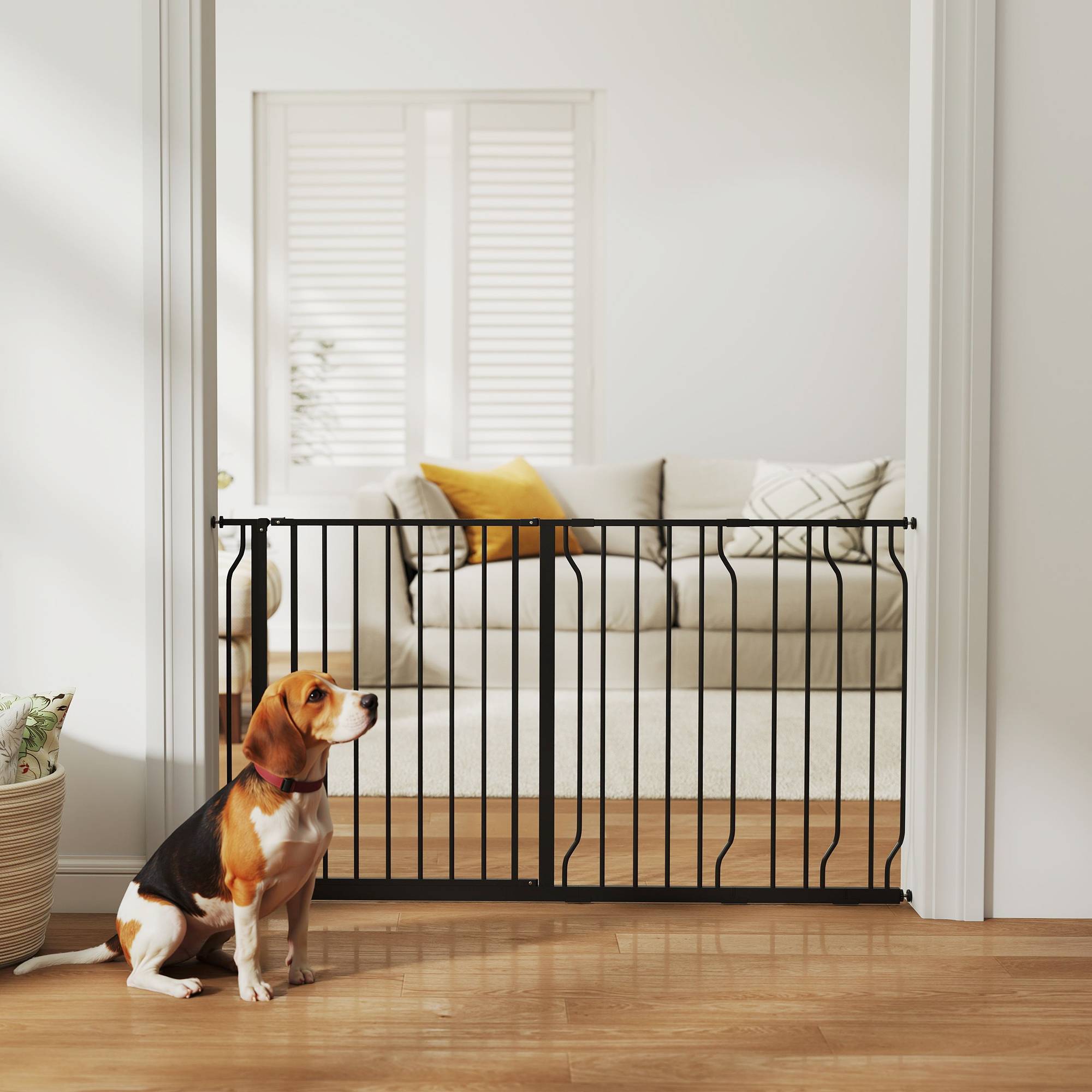 Barrière de sécurité acier pour animaux fixation par pression 145cm noir - ComfortXL Outdoor Living - Image 4