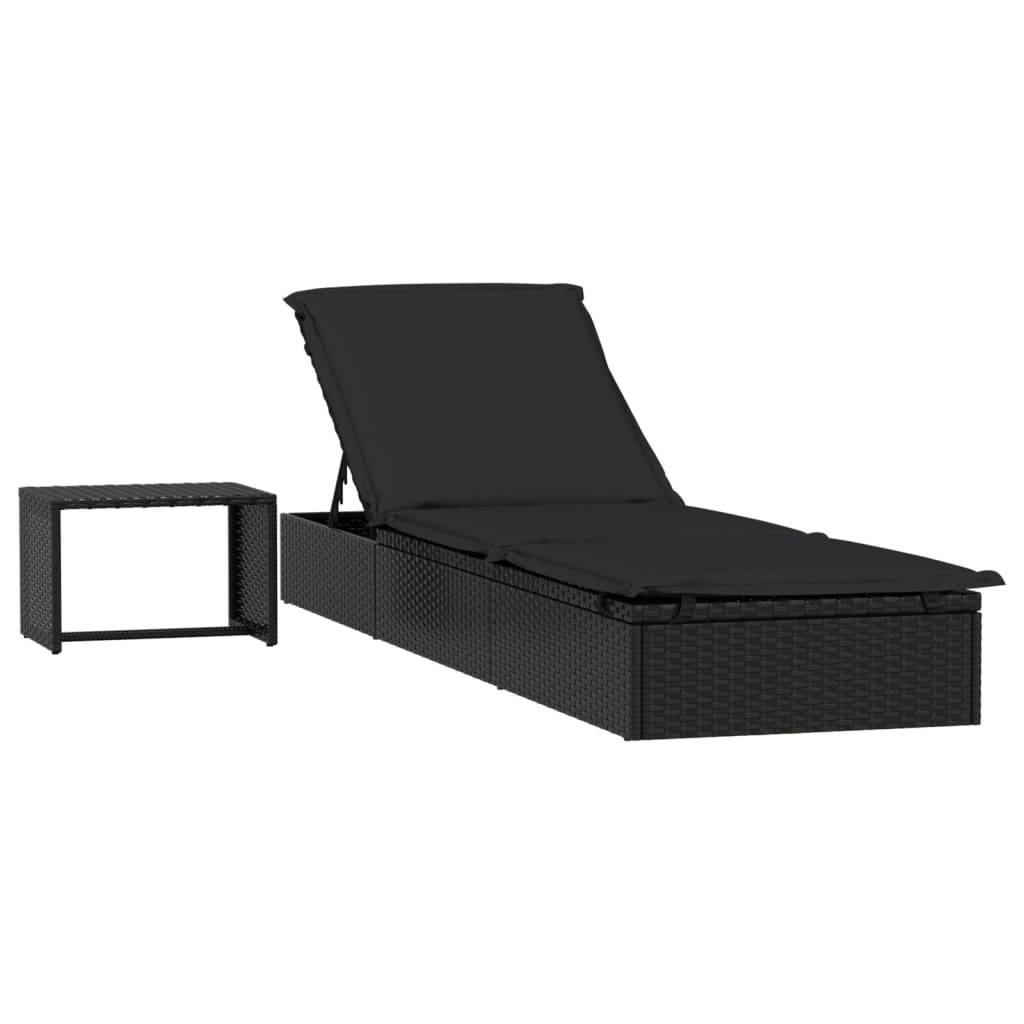 Vidaxl - Transat 1 pc avec table noir résine tressée vidaXL 319634 - Image 2