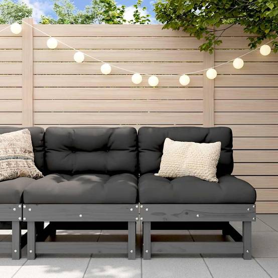 Canapés centraux avec coussins 2 pcs | Canapé D'extérieur | Sofa De Jardin gris bois de pin massif Maison Chic - Image 2