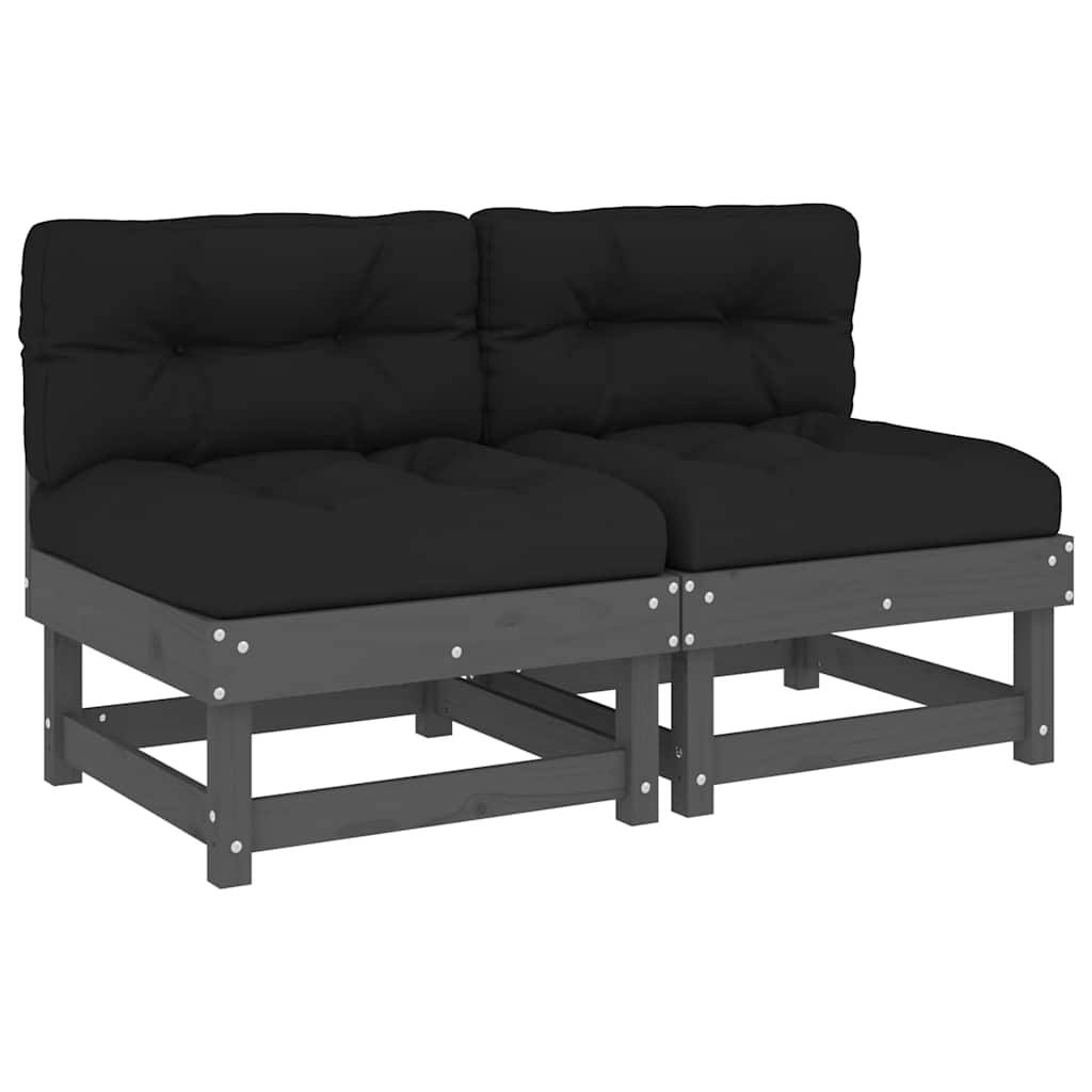 Canapés centraux avec coussins 2 pcs | Canapé D'extérieur | Sofa De Jardin gris bois de pin massif Maison Chic - Image 1
