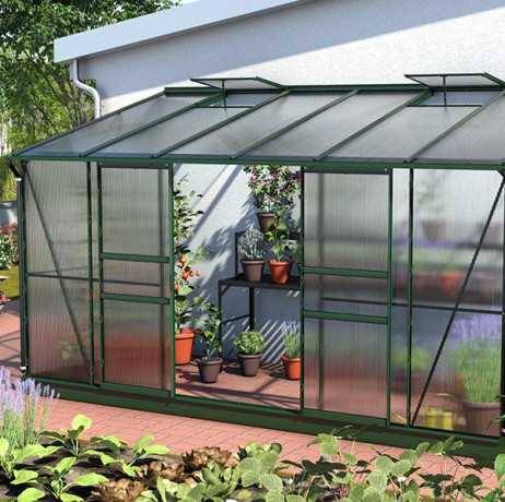 Vitavia - Serre adossée IDA 7800 - 7,8 m² en polycarbonate avec porte coulissante & lucarnes, Couleur Noir, Polycarbonate 4 mm - Image 3