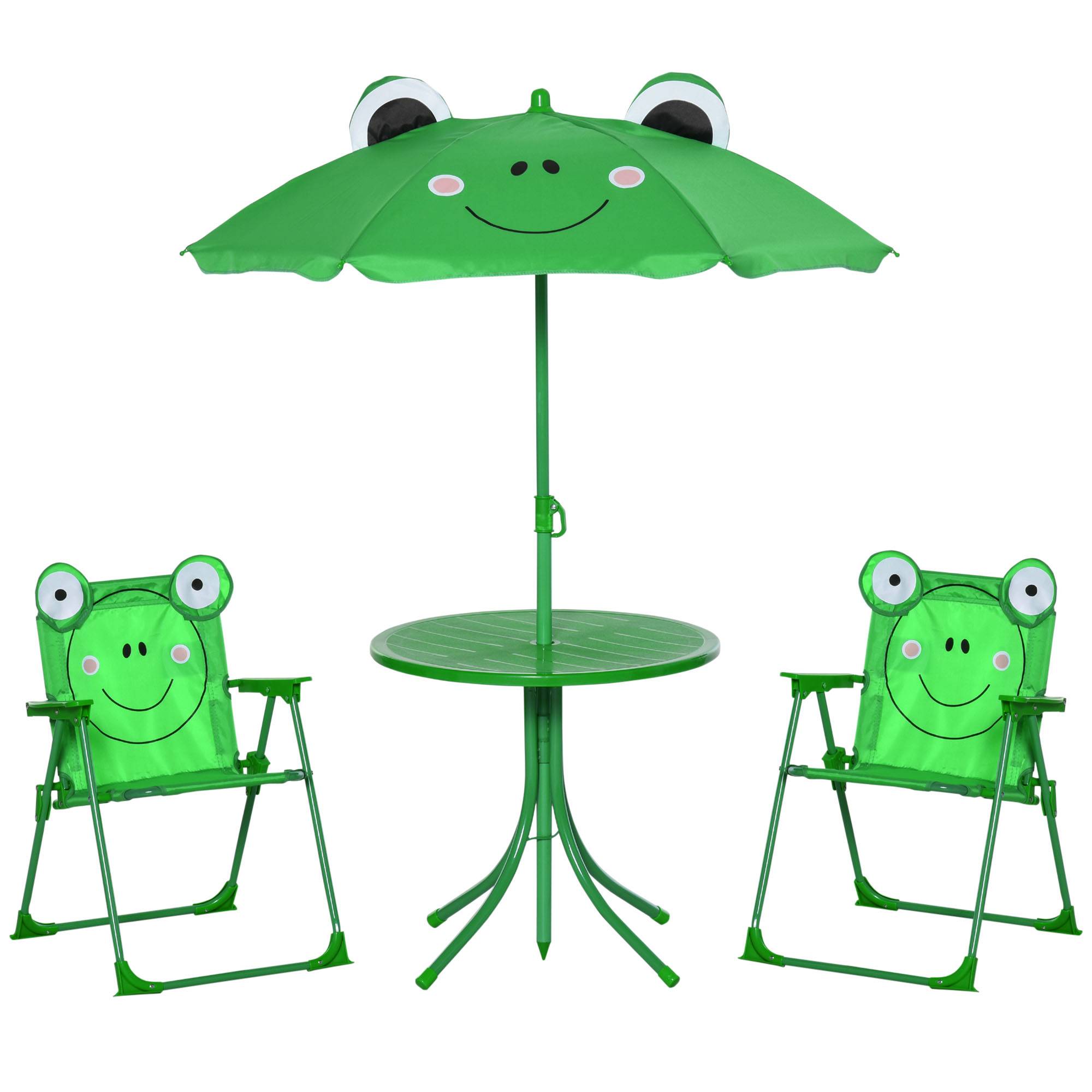 Outsunny - Ensemble Salon de Jardin Enfant 4 pcs Table Ronde, 2 chaises Pliables, Parasol métal époxy Oxford Vert - Outsunny - Image 1