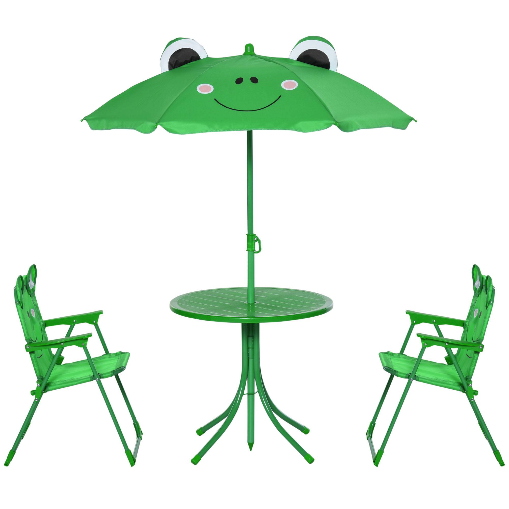 Outsunny - Ensemble Salon de Jardin Enfant 4 pcs Table Ronde, 2 chaises Pliables, Parasol métal époxy Oxford Vert - Outsunny - Image 2