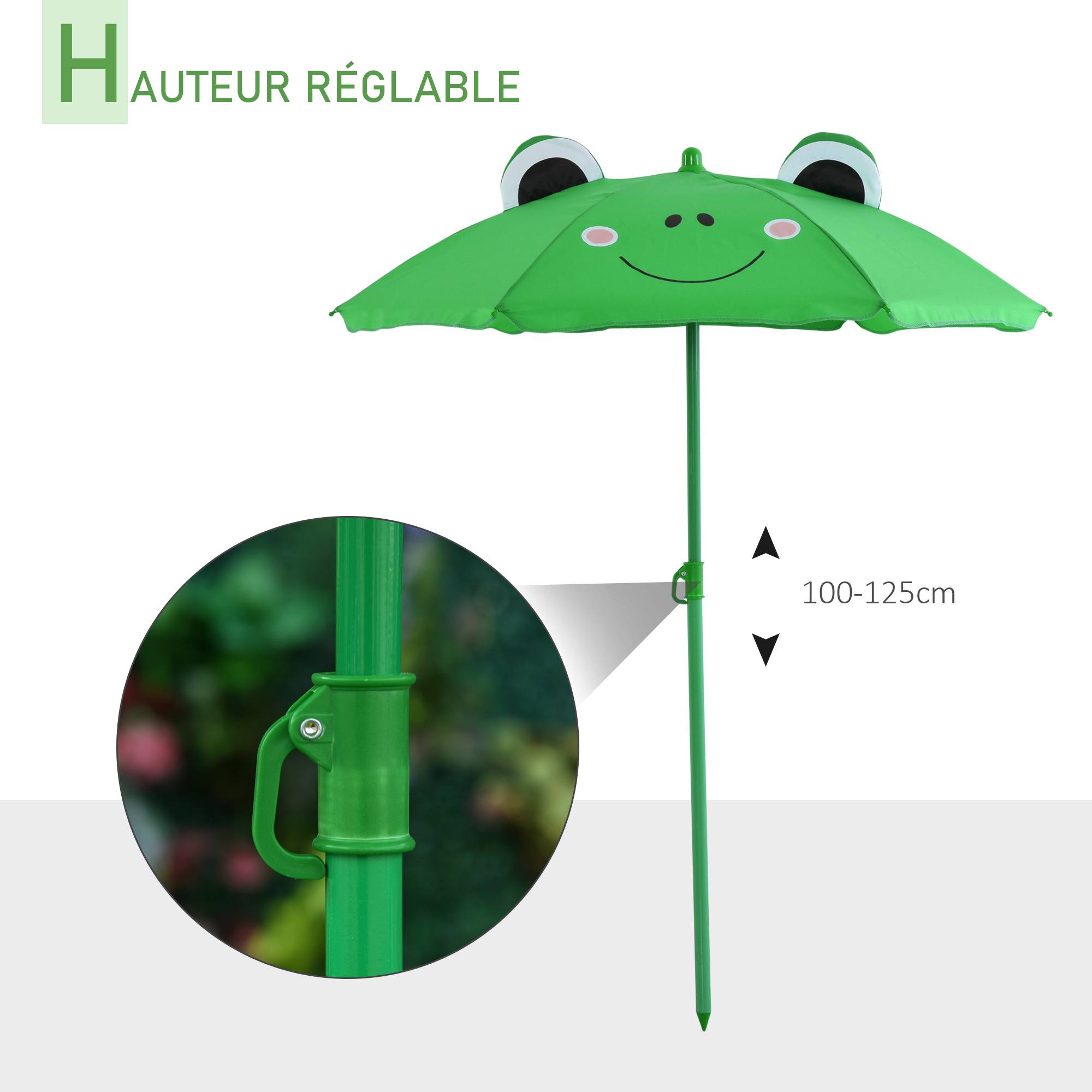 Outsunny - Ensemble Salon de Jardin Enfant 4 pcs Table Ronde, 2 chaises Pliables, Parasol métal époxy Oxford Vert - Outsunny - Image 5
