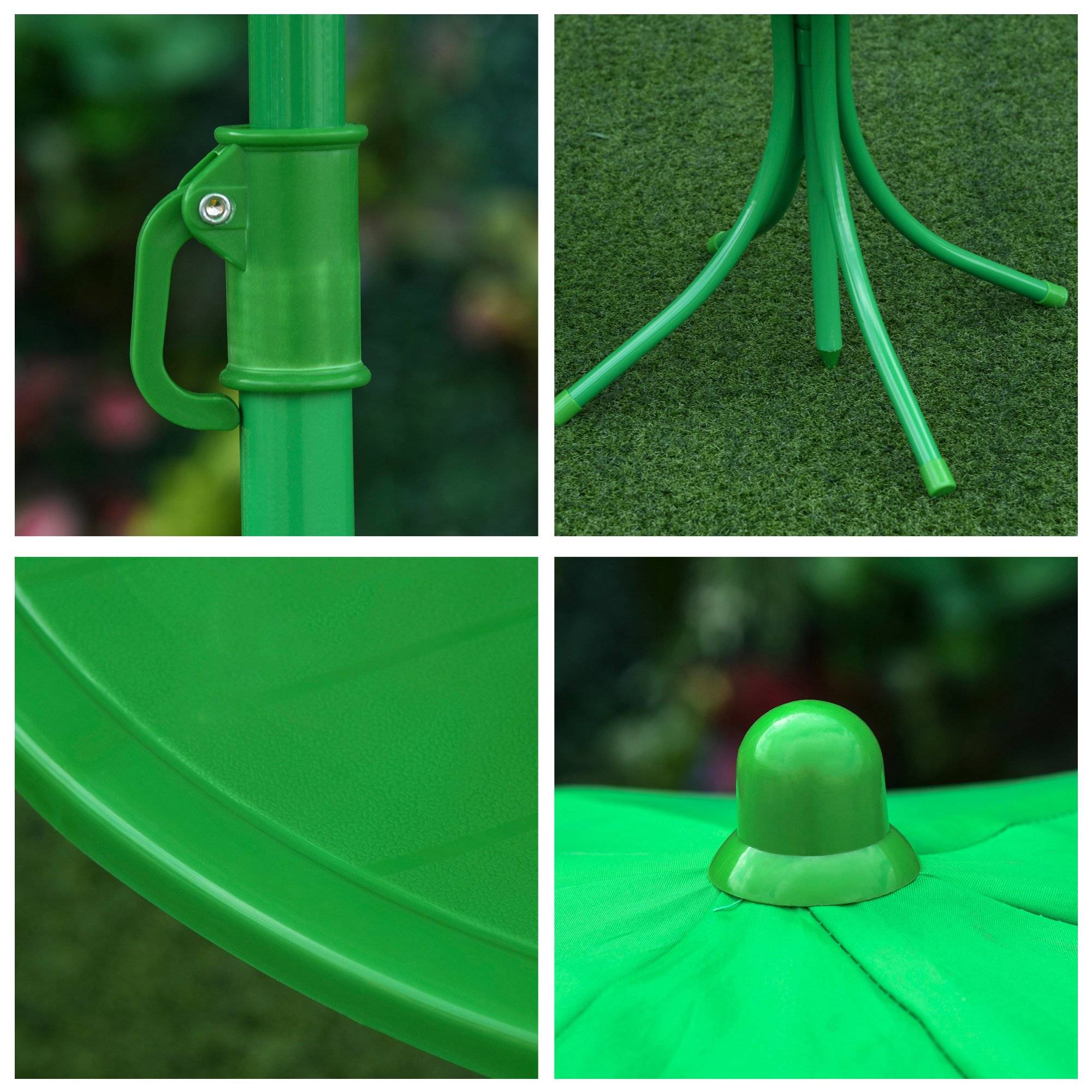 Outsunny - Ensemble Salon de Jardin Enfant 4 pcs Table Ronde, 2 chaises Pliables, Parasol métal époxy Oxford Vert - Outsunny - Image 7