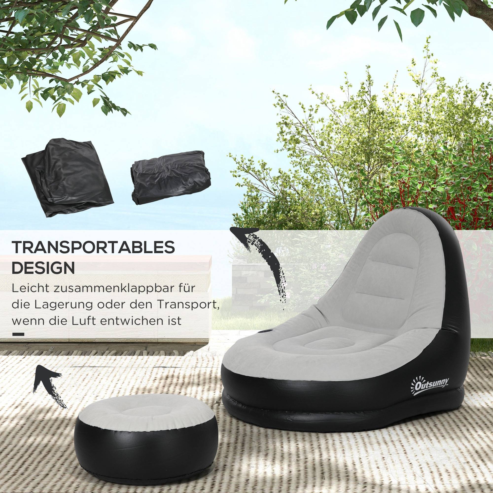 Fauteuil gonflable en plastique pour camping avec repose-pieds 125x100cm Gris/Noir - ComfortXL Outdoor Living - Image 8