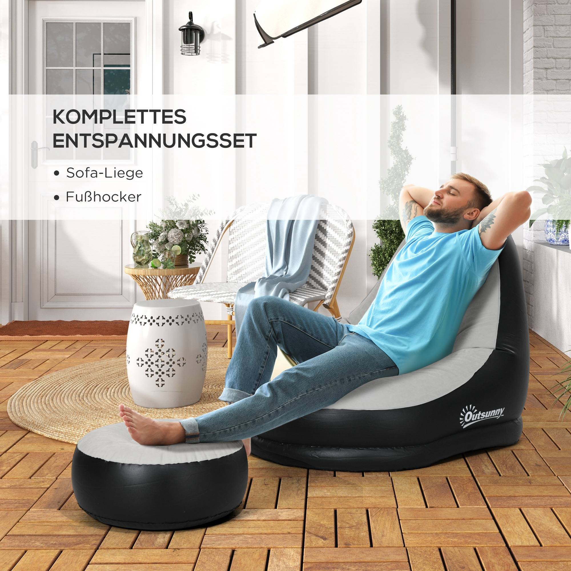 Fauteuil gonflable en plastique pour camping avec repose-pieds 125x100cm Gris/Noir - ComfortXL Outdoor Living - Image 6