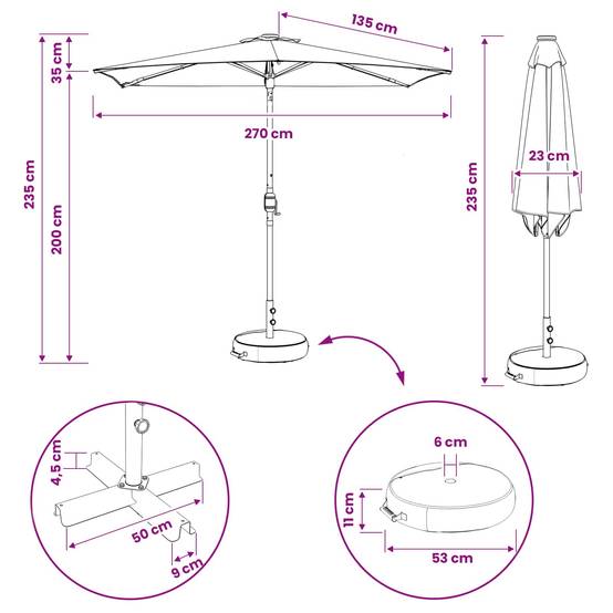Parasol polyester bordeaux 269 x 269 x 235 cm - PANGIVO - Image 8