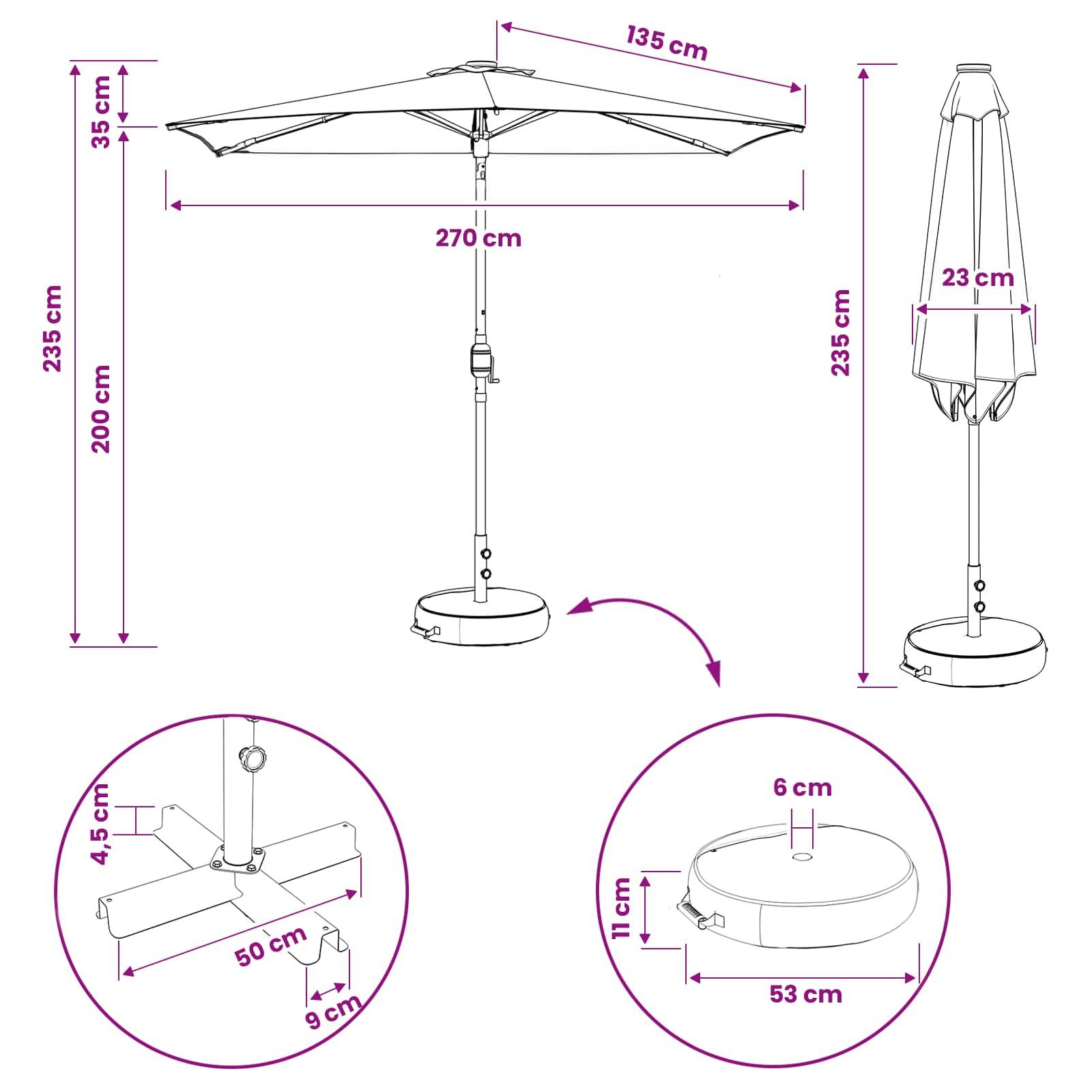 Parasol polyester bordeaux 269 x 269 x 235 cm - PANGIVO - Image 8