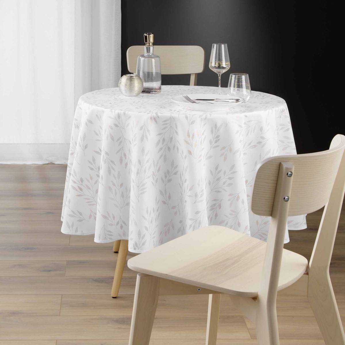 Nappe Antitache Ronde Imprimé "Lonigold" 180cm Blanc - Image 3