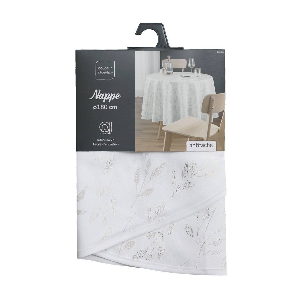 Nappe Antitache Ronde Imprimé "Lonigold" 180cm Blanc - Image 4