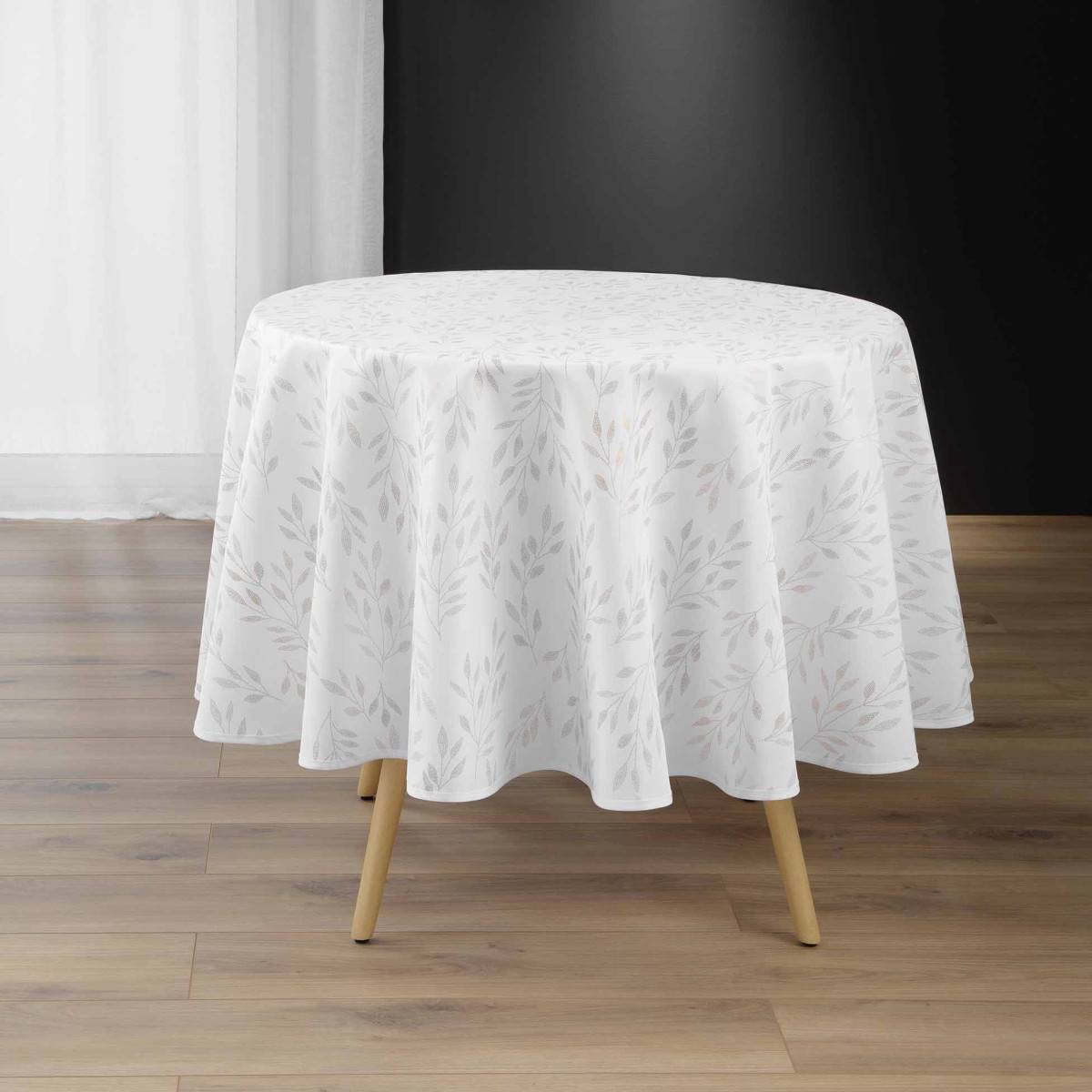 Nappe Antitache Ronde Imprimé "Lonigold" 180cm Blanc - Image 1
