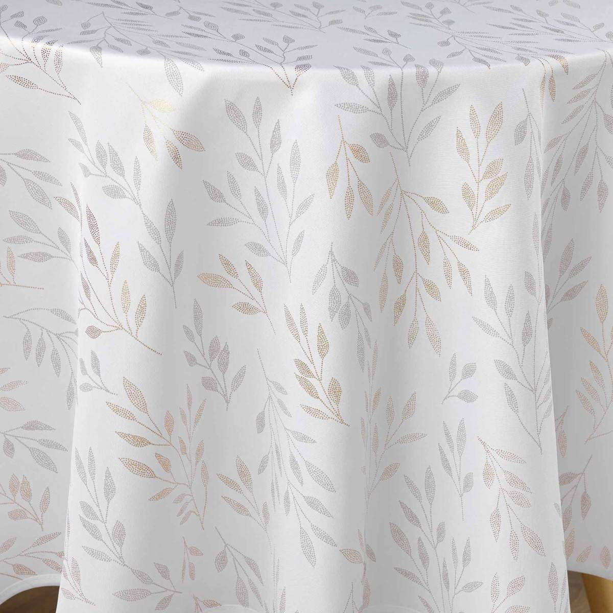 Nappe Antitache Ronde Imprimé "Lonigold" 180cm Blanc - Image 2