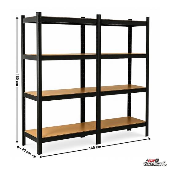 Étagère de garage métallique robuste 160x160cm : charge lourde, modulable, facile à monter 40 cm Noir - Image 4
