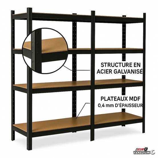 Étagère de garage métallique robuste 160x160cm : charge lourde, modulable, facile à monter 40 cm Noir - Image 3