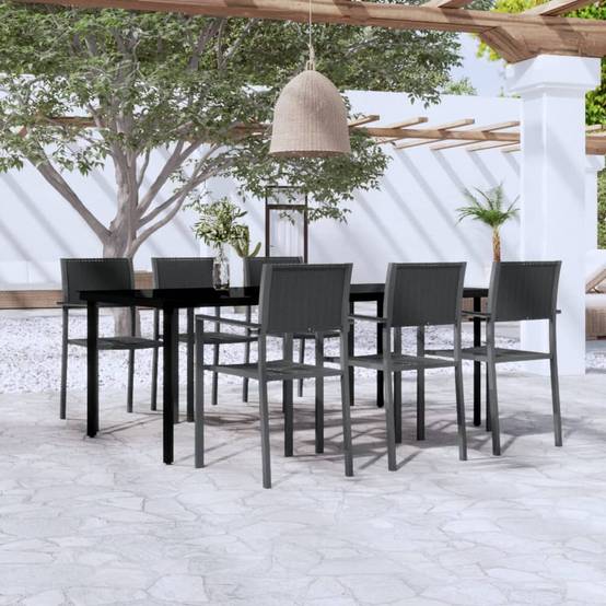 Grand Ensemble Repas 6P 200cm Plastique Aspect Rotin Acier Noir – ComfortXL Outdoor Living - Image 1