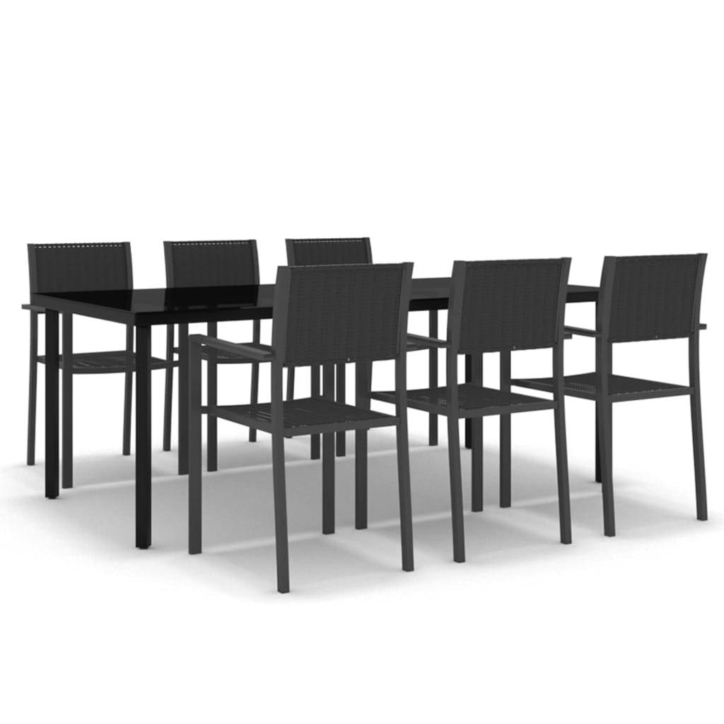 Grand Ensemble Repas 6P 200cm Plastique Aspect Rotin Acier Noir – ComfortXL Outdoor Living - Image 2