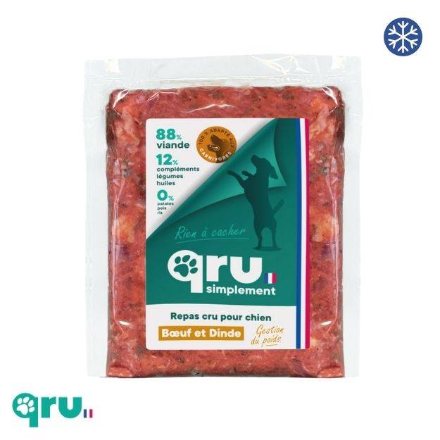 0 - QRU - Aliment barf complet pour chien - Bœuf/Dinde - 450 g - Image 1