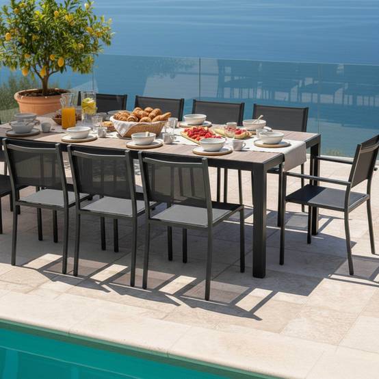 Oviala - Ensemble table de jardin et 10 assises en aluminium et céramique Tivoli - Oviala - Image 4