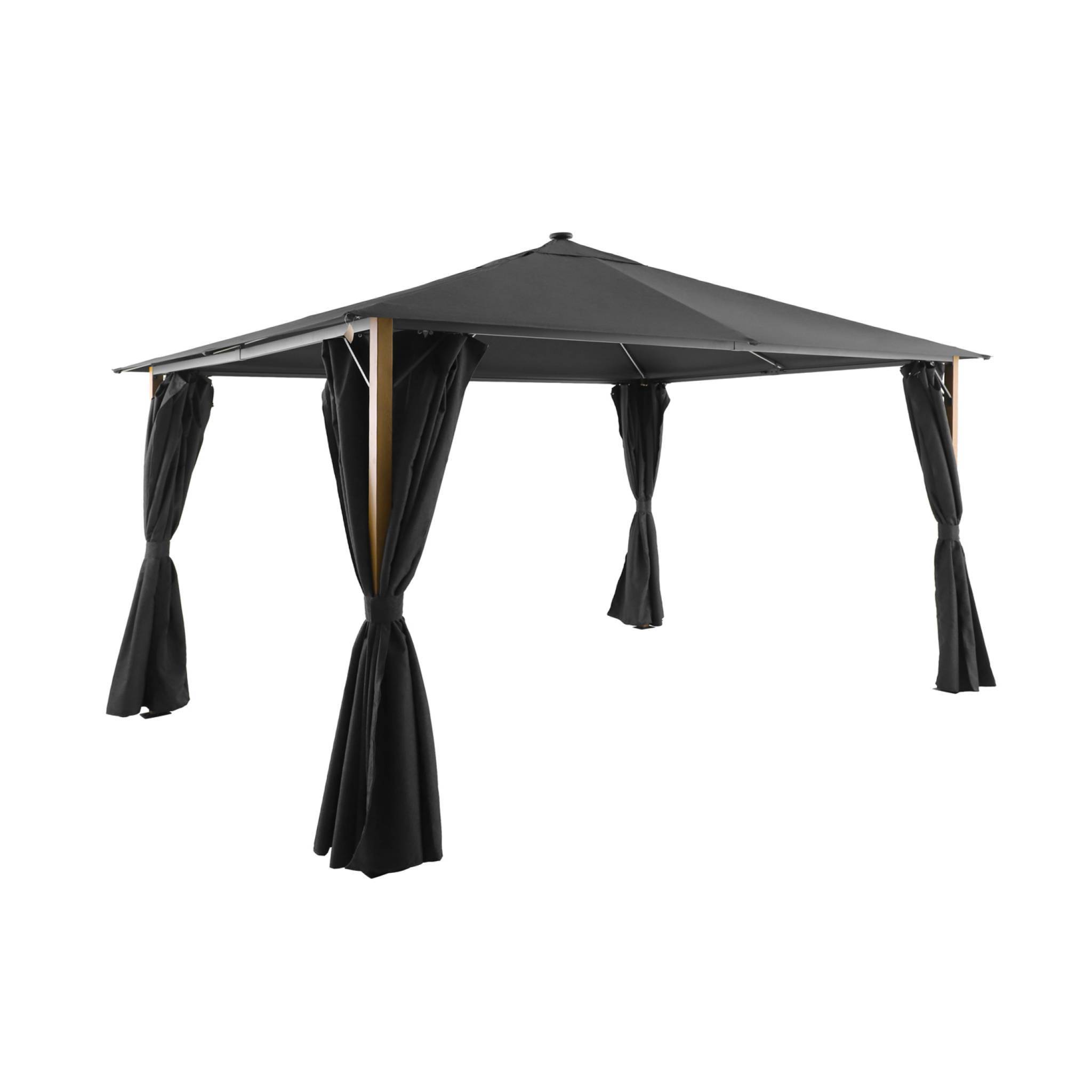 sweeek - Tonnelle 4x3m aluminium effet bois avec rideaux et led anthracite - Veluna | sweeek - Image 1