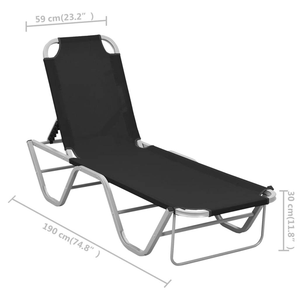 PANGIVO - Chaise longue aluminium et textilène noir 190 x 59 x 30 cm - PANGIVO - Image 8