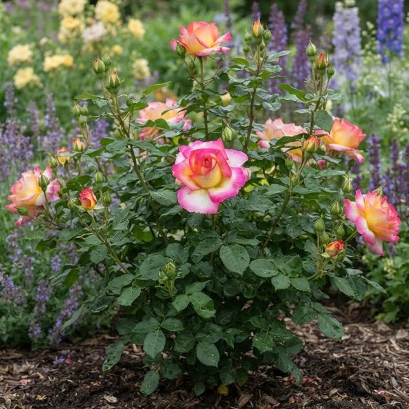 Rosier à grandes fleurs Sweet Delight® 'Adalegski' à fleurs Rose/Jaune - feuillage Caduc - Pot de 3L - 20/40 cm - Image 4