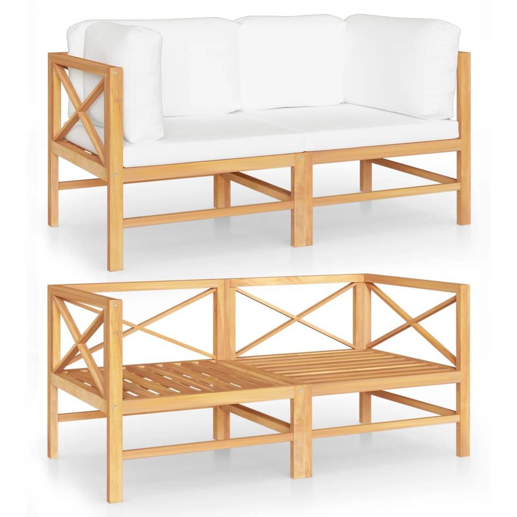 Helloshop26 - Canapé de jardin meuble extérieur 2 places avec coussins crème bois de teck - Image 1