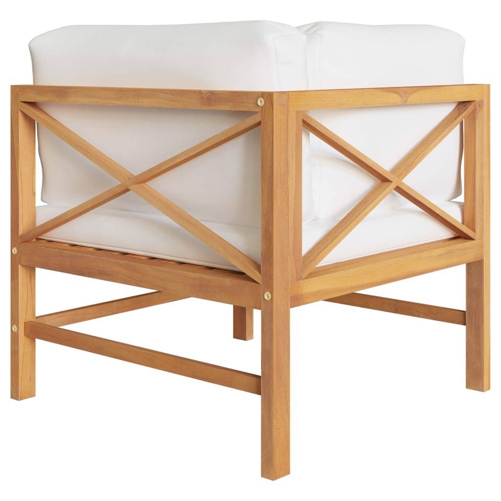 Helloshop26 - Canapé de jardin meuble extérieur 2 places avec coussins crème bois de teck - Image 4