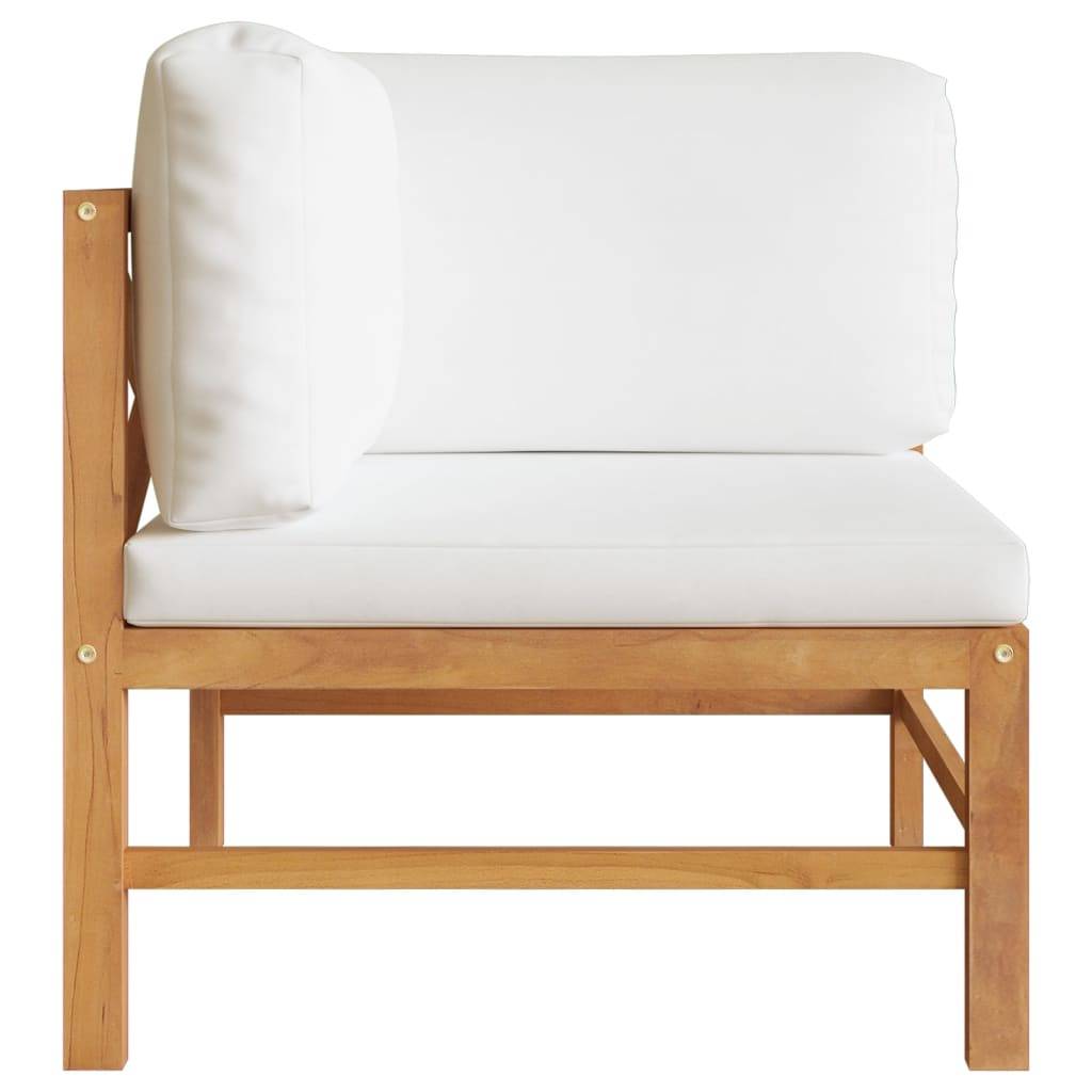 Helloshop26 - Canapé de jardin meuble extérieur 2 places avec coussins crème bois de teck - Image 3