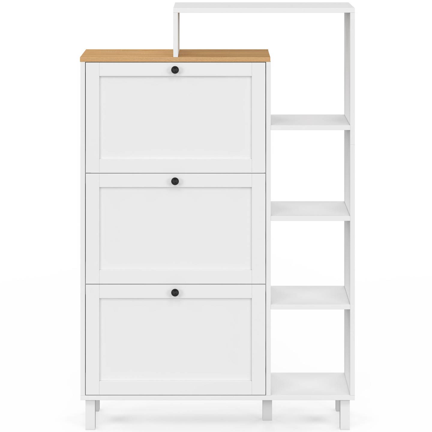 IDMARKET - Meuble à chaussures 18 paires ACHILLE 3 portes blanc et plateau bois avec étagère - Image 3