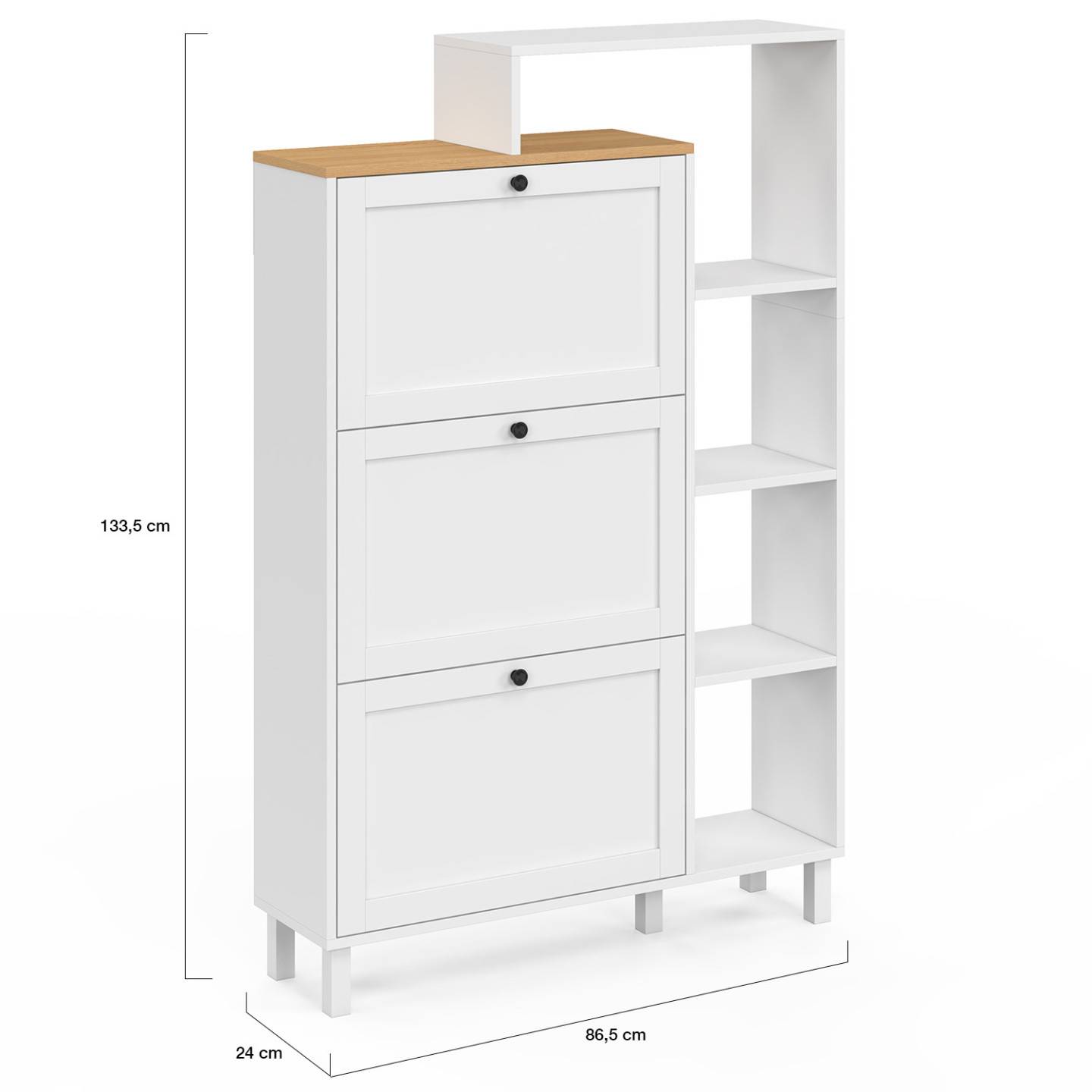 IDMARKET - Meuble à chaussures 18 paires ACHILLE 3 portes blanc et plateau bois avec étagère - Image 5