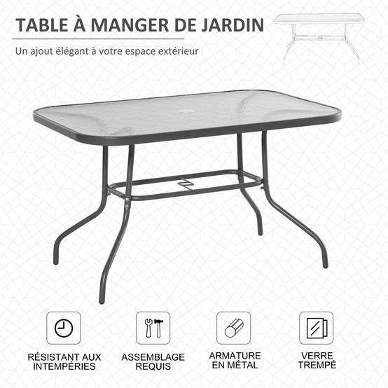 Table de Jardin rectangulaire dim. 120L X 80l x 70H cm métal époxy Gris Plateau Verre trempé - Image 8