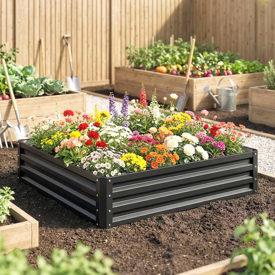 ComfortXL - Carré potager acier galvanisé pour jardin terrasse potager sans fond grand volume 120x120x30cm gris - ComfortXL Outdoor Living - Image 9