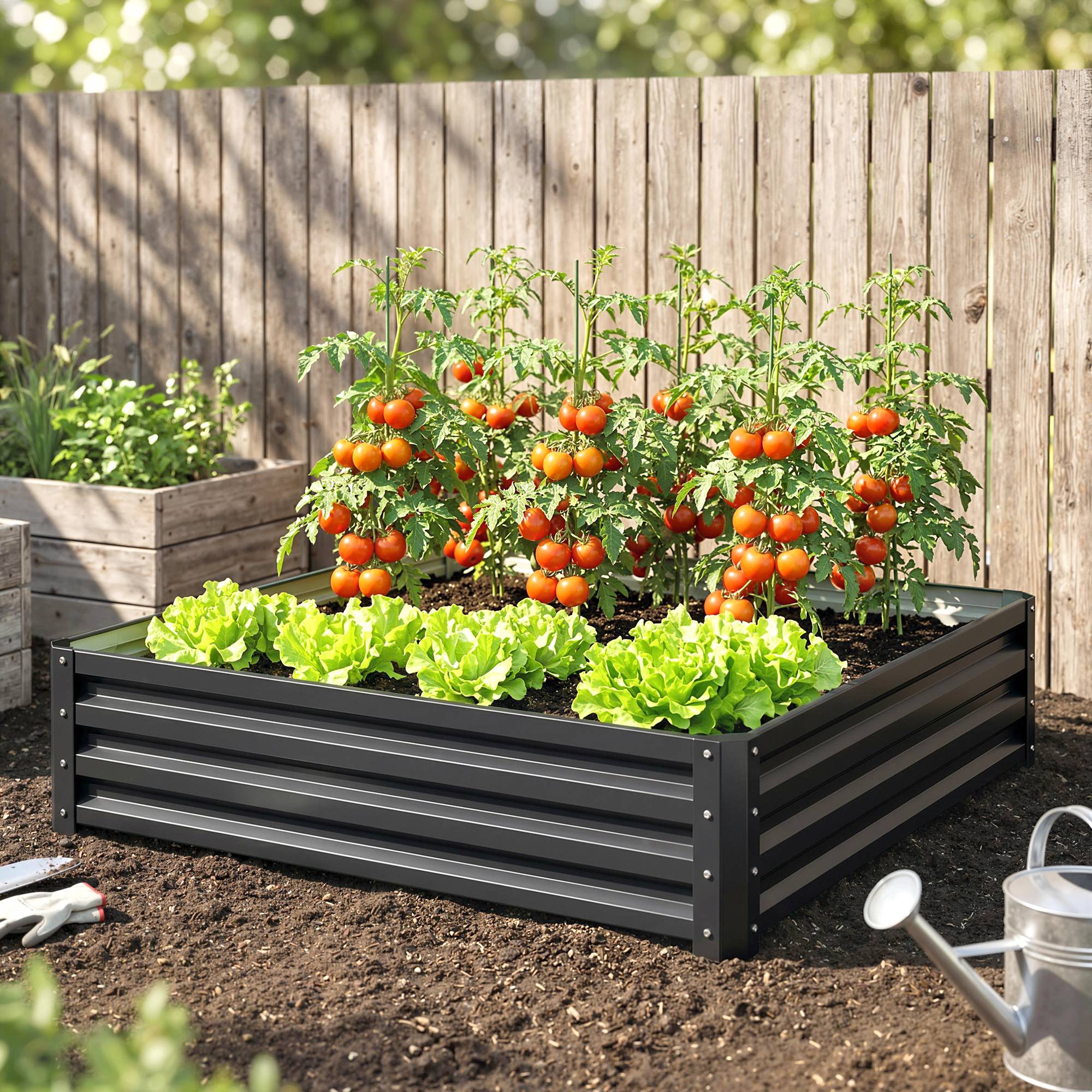 ComfortXL - Carré potager acier galvanisé pour jardin terrasse potager sans fond grand volume 120x120x30cm gris - ComfortXL Outdoor Living - Image 10