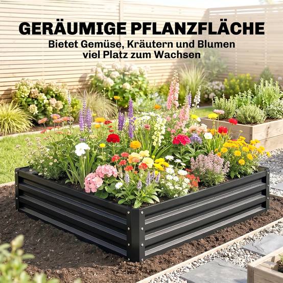 ComfortXL - Carré potager acier galvanisé pour jardin terrasse potager sans fond grand volume 120x120x30cm gris - ComfortXL Outdoor Living - Image 6