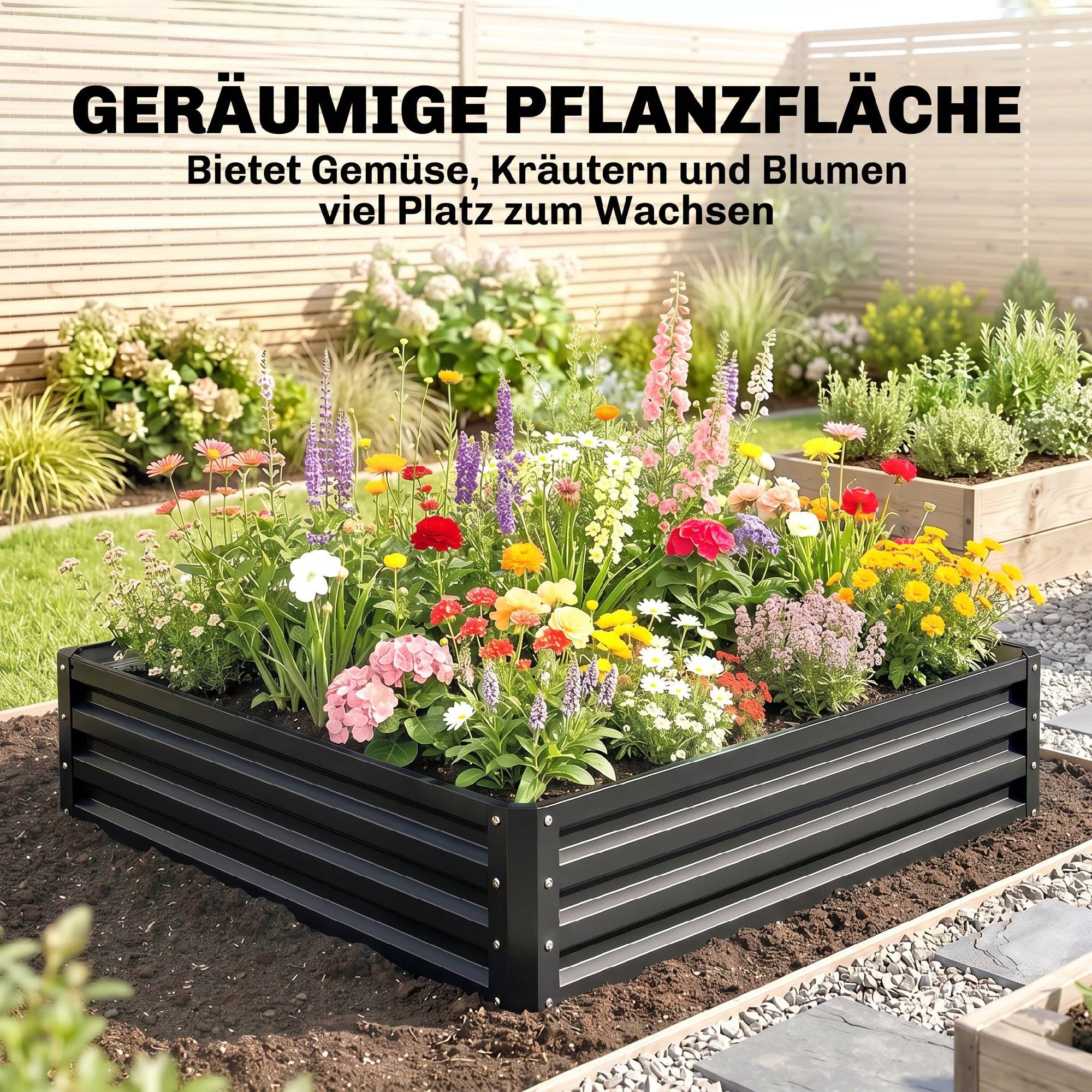 ComfortXL - Carré potager acier galvanisé pour jardin terrasse potager sans fond grand volume 120x120x30cm gris - ComfortXL Outdoor Living - Image 6