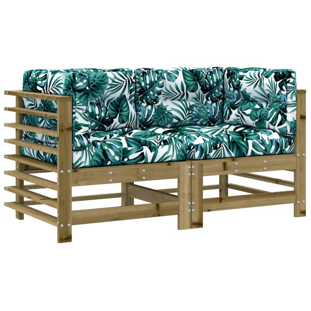 Duo de Canapés d'angle en pin imprégné longue durée avec coussins motif feuille pour un salon de jardin résistant – ComfortXL Outdoor Living - Image 2