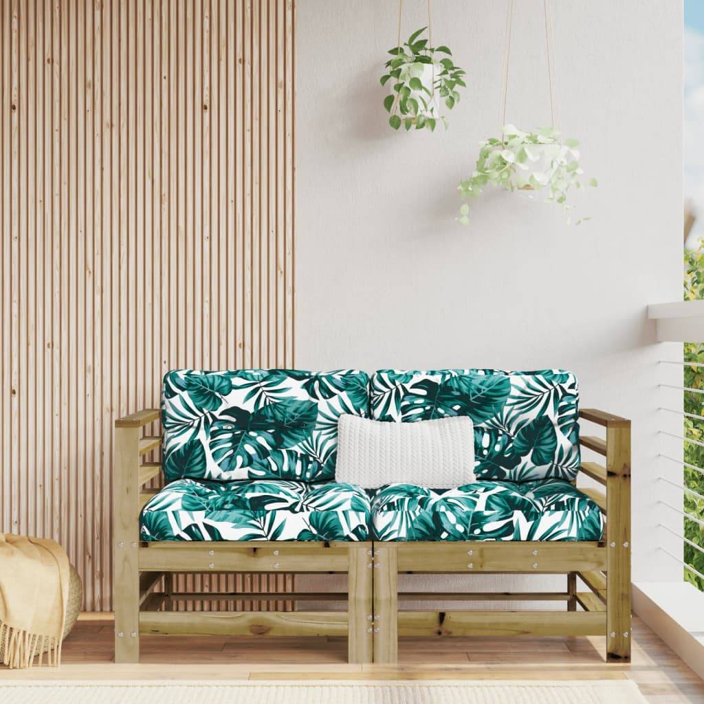 Duo de Canapés d'angle en pin imprégné longue durée avec coussins motif feuille pour un salon de jardin résistant – ComfortXL Outdoor Living - Image 1