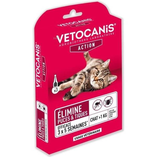 VETOCANIS Pipettes Spot on, Anti-puces et Anti-tiques - Pour chat - Image 1