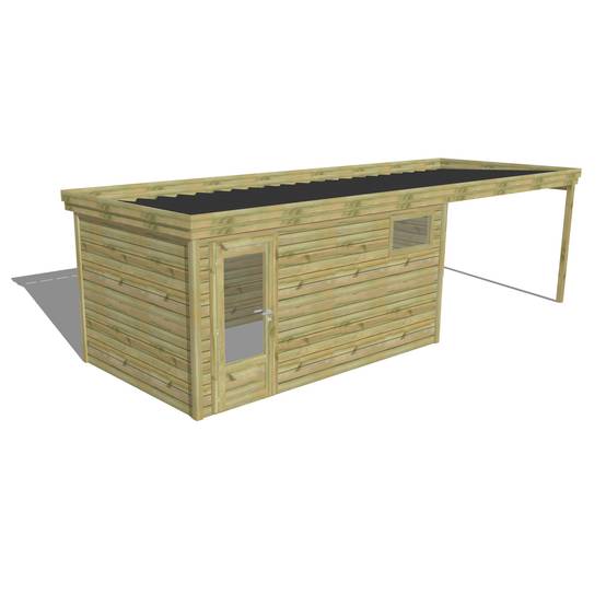 ABRI DE JARDIN bois autoclave 27mm - 7,84x2,64m / 21m2 - Bac acier - Abri Français - Image 1