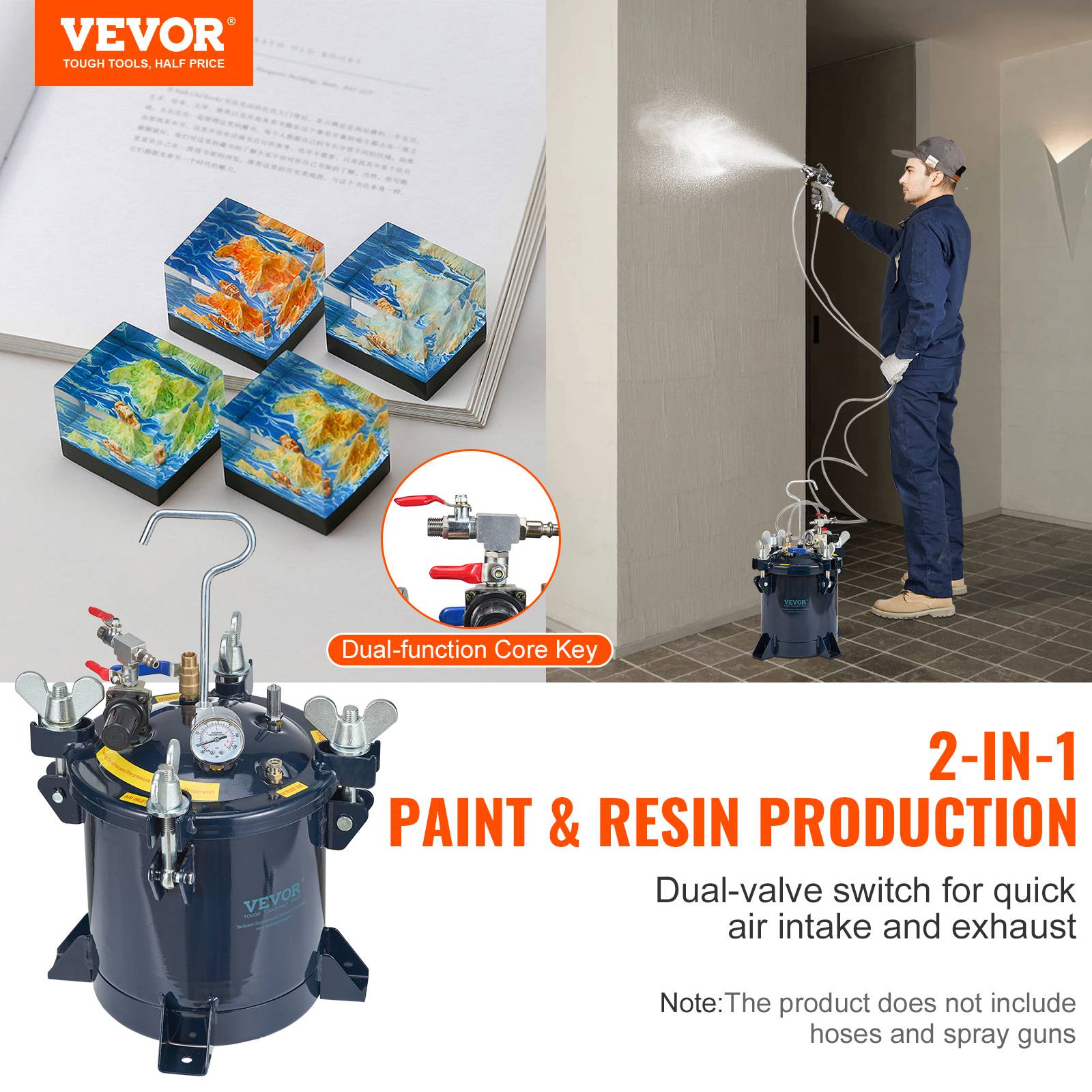 VEVOR Réservoir peinture 10L, pulvérisation régl.70 PSI étanche, déco intérieure. - Image 2