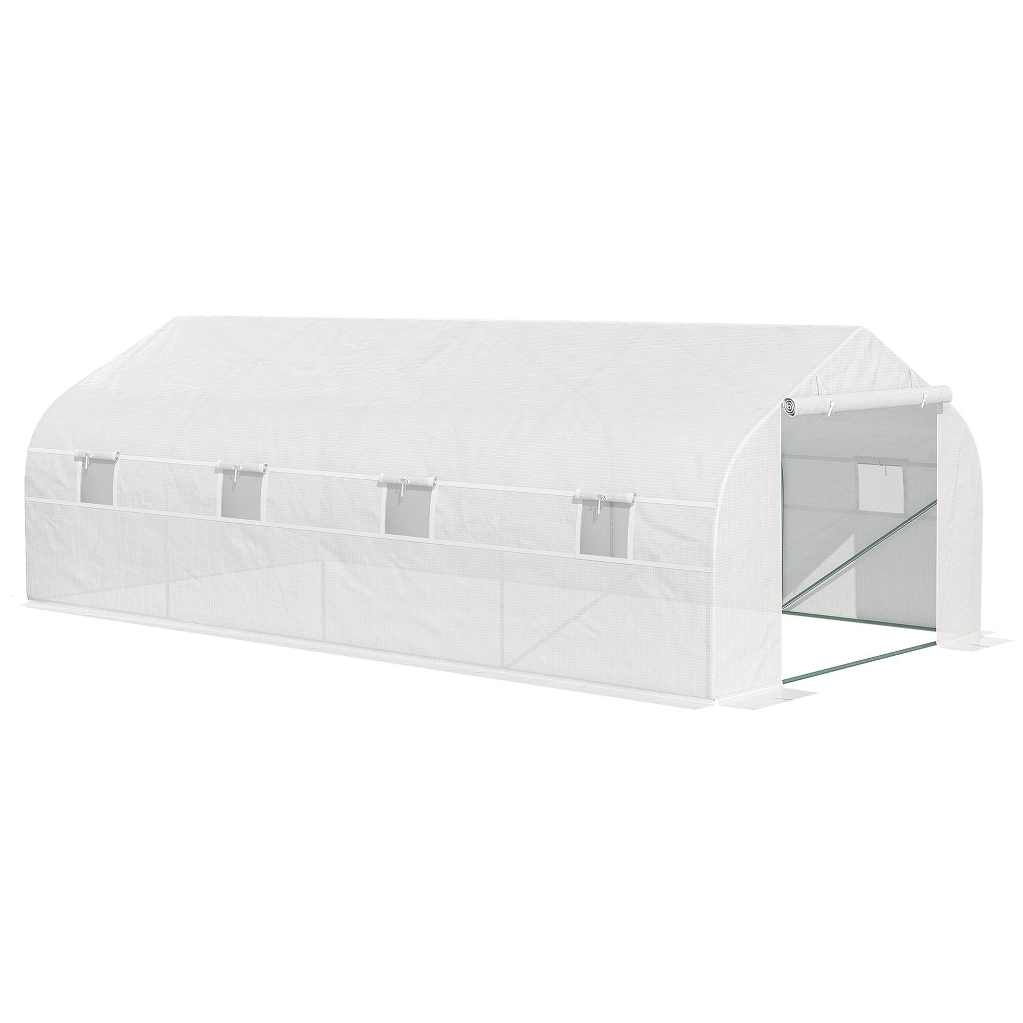 Serre tunnel 18 m² 5,95x3x2 m acier galvanisé, 8 fenêtres porte zippée blanche grande capacité