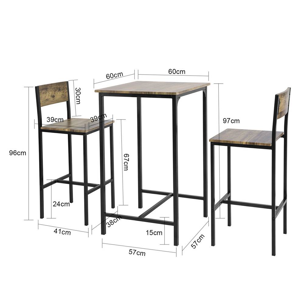 Sobuy - Ensemble Table de Bar + 2 Chaises de Bar Table Mange-Debout Table Haute Cuisine Set de Table + 2 Tabourets de Bar avec Repose-Pieds SoBuy - Image 3